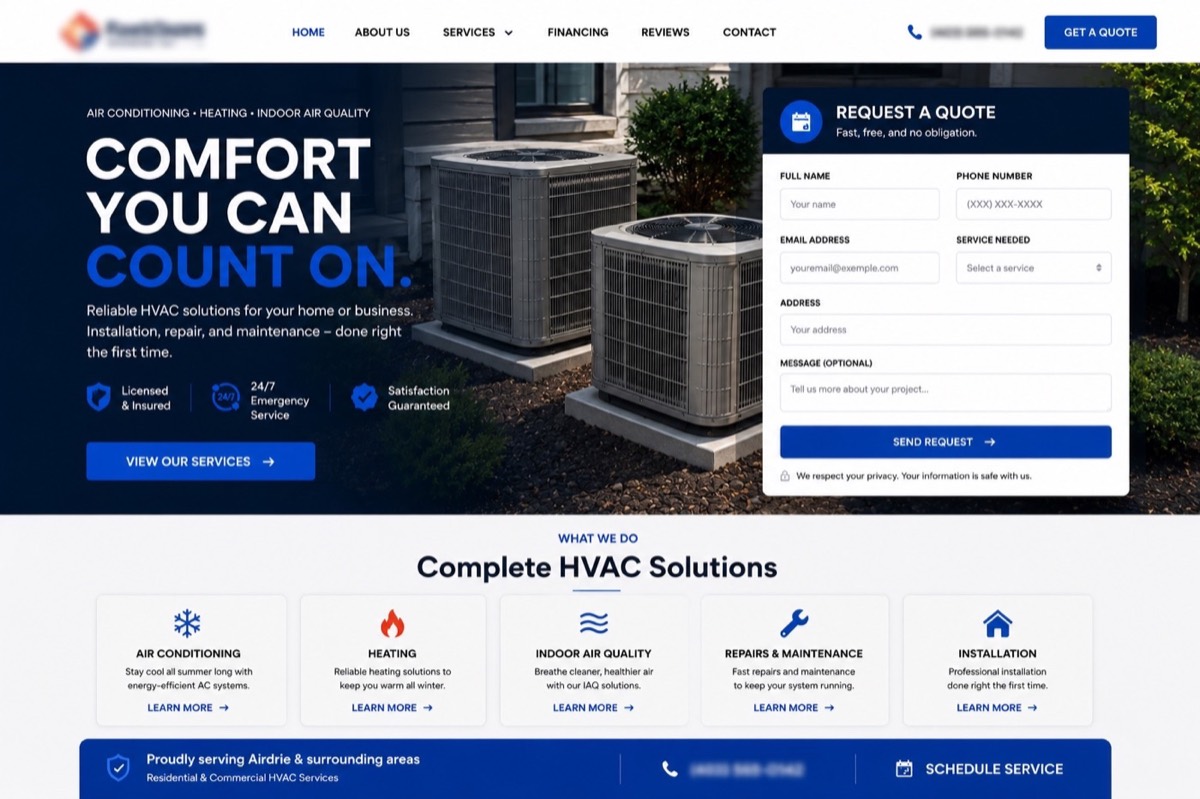 HVAC company website built by Options Digital