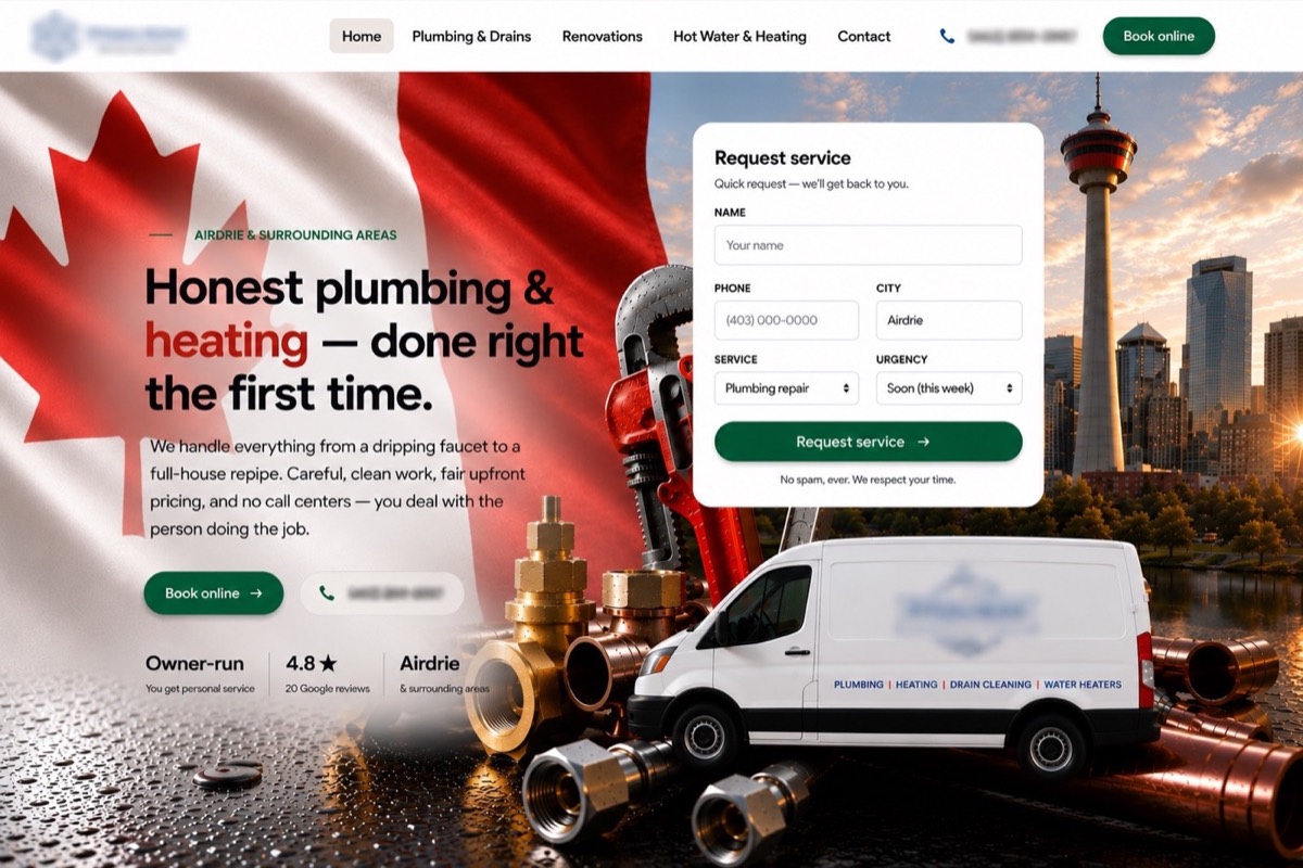 Plumbing and heating website built by Options Digital