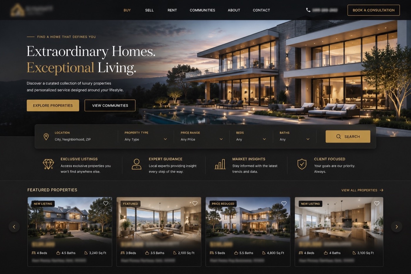 Real estate website built by Options Digital